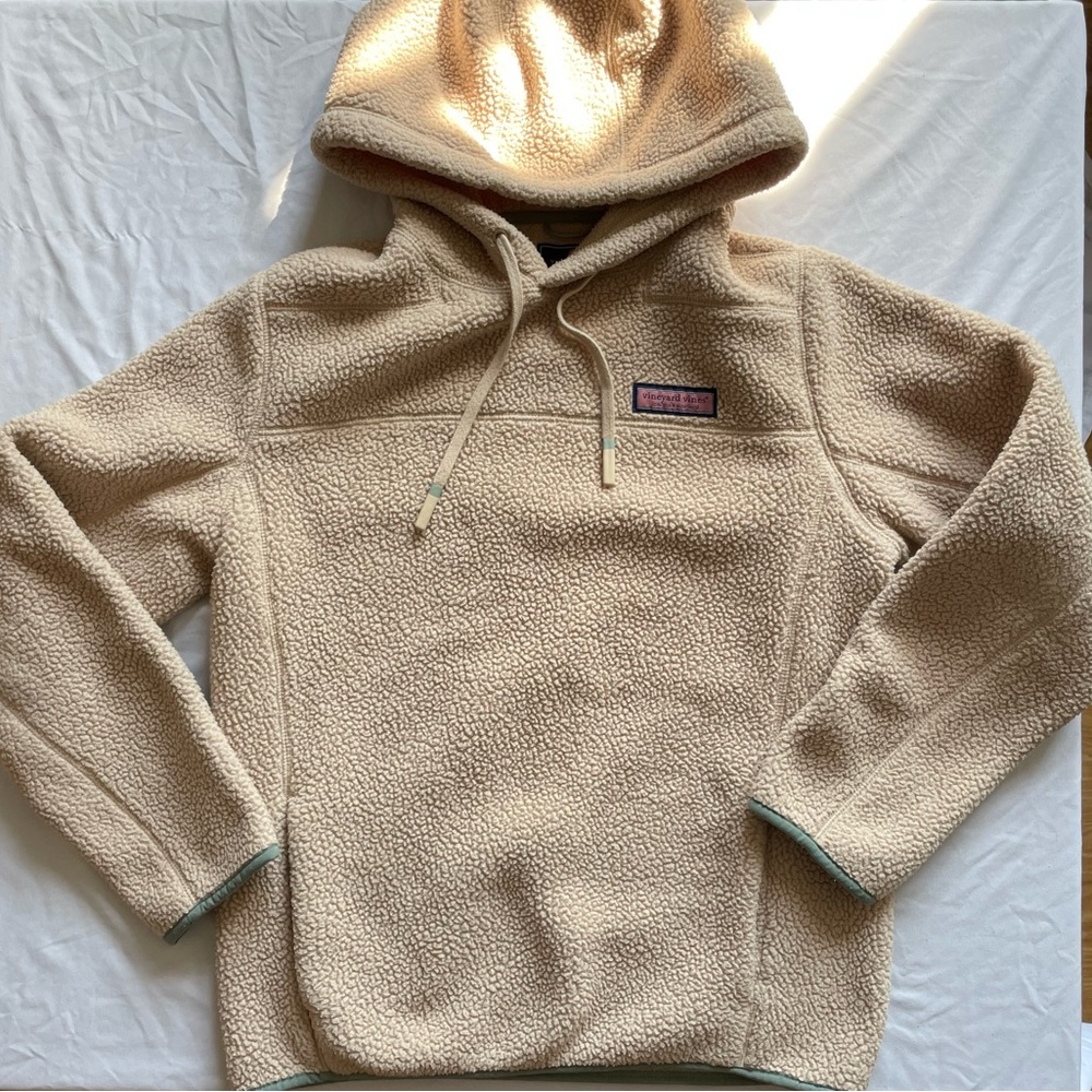 Vineyard Vines Stillwater Sherpa Pullover Hoodie Camel Tan Beige Size XS